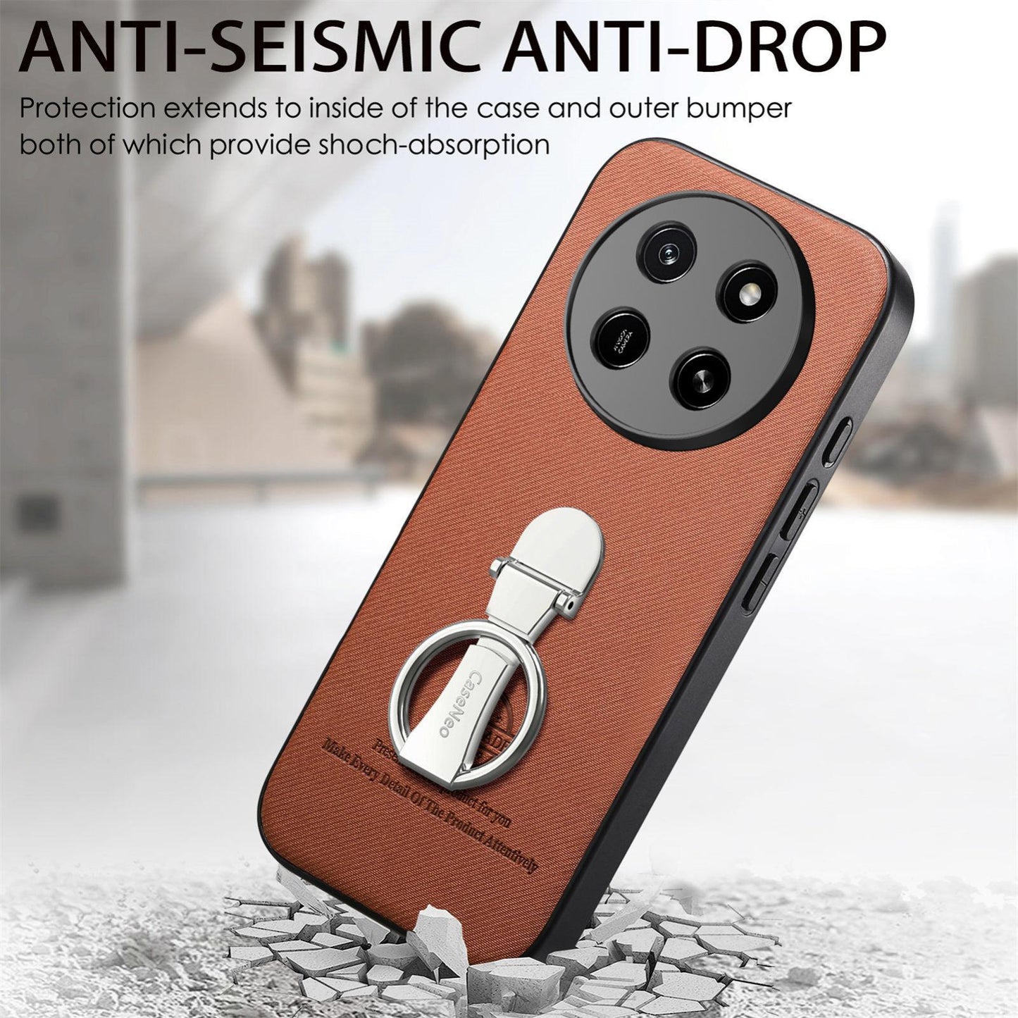 For Honor X80 Pro Max 5G Twill Fabric Leather-Skin Fold Ring Holder Back Phone Case(Brown)