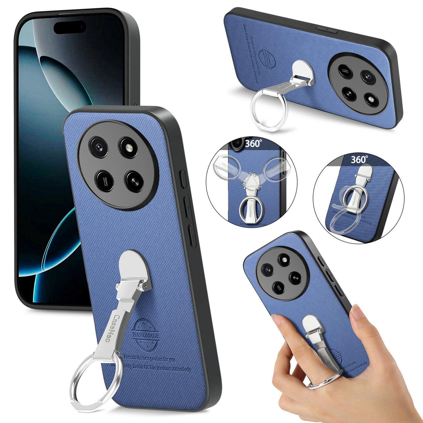 For Honor X80 Pro Max 5G Twill Fabric Leather-Skin Fold Ring Holder Back Phone Case(Blue)