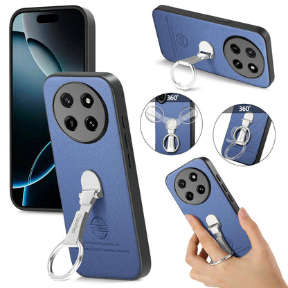 For Honor X80 Pro Max 5G Twill Fabric Leather-Skin Fold Ring Holder Back Phone Case(Blue)