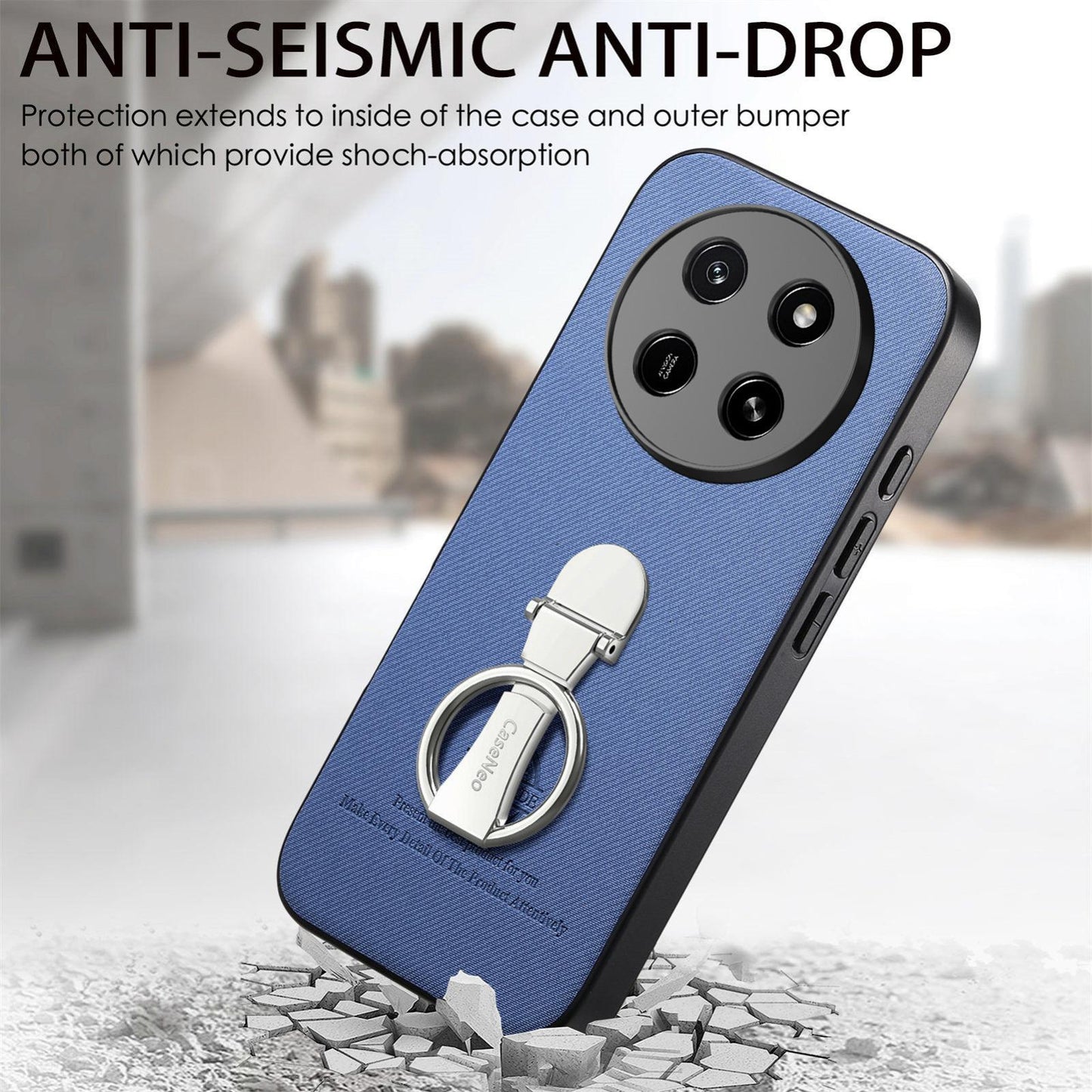 For Honor X80 Pro Max 5G Twill Fabric Leather-Skin Fold Ring Holder Back Phone Case(Blue)