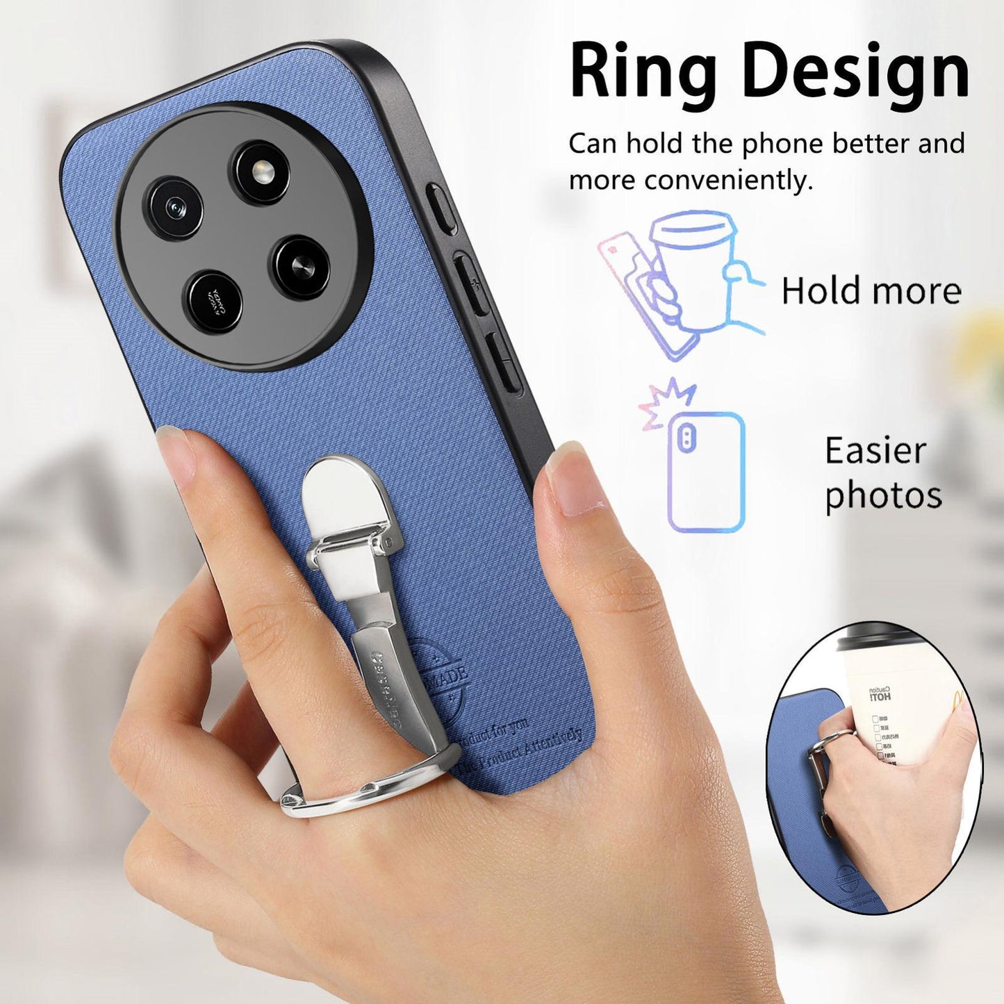 For Honor X80 Pro Max 5G Twill Fabric Leather-Skin Fold Ring Holder Back Phone Case(Blue)