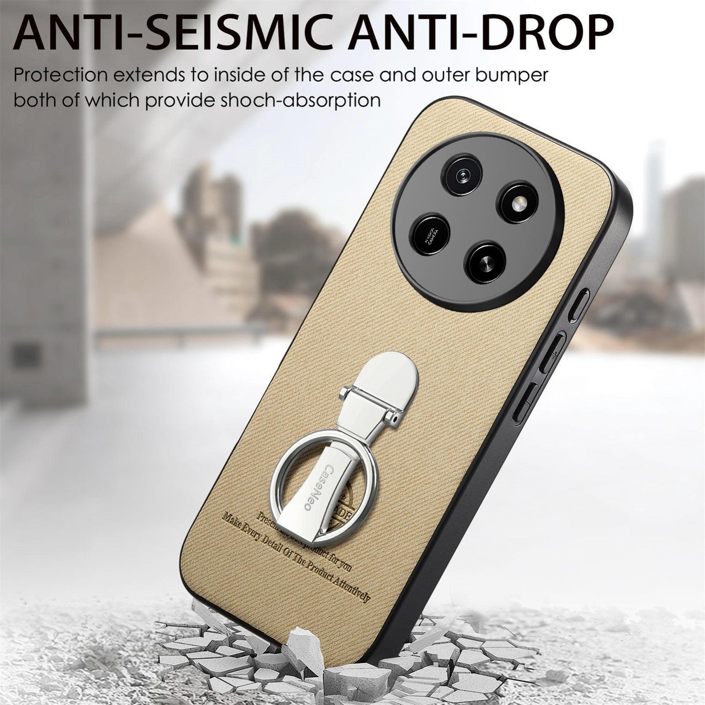 For Honor X80 Pro Max 5G Twill Fabric Leather-Skin Fold Ring Holder Back Phone Case(Khaki)