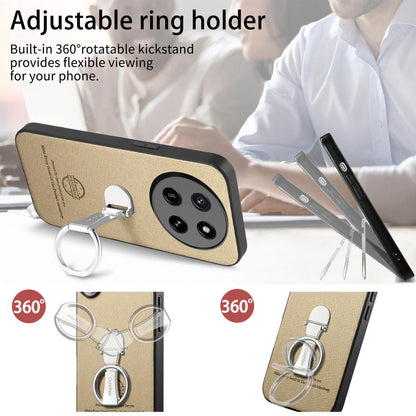 For Honor X80 Pro Max 5G Twill Fabric Leather-Skin Fold Ring Holder Back Phone Case(Khaki)