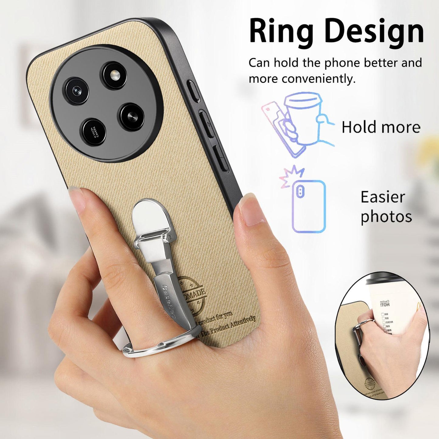 For Honor X80 Pro Max 5G Twill Fabric Leather-Skin Fold Ring Holder Back Phone Case(Khaki)