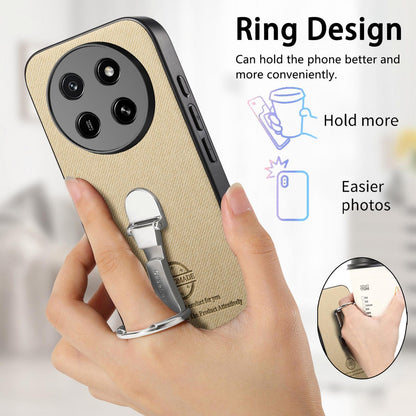 For Honor X80 Pro Max 5G Twill Fabric Leather-Skin Fold Ring Holder Back Phone Case(Khaki)