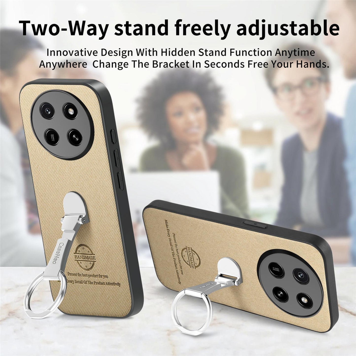 For Honor X80 Pro Max 5G Twill Fabric Leather-Skin Fold Ring Holder Back Phone Case(Khaki)