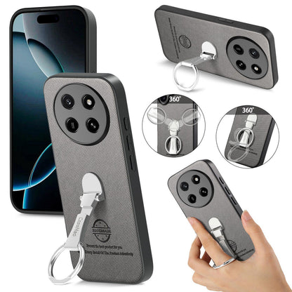 For Honor X80 Pro Max 5G Twill Fabric Leather-Skin Fold Ring Holder Back Phone Case(Gray)