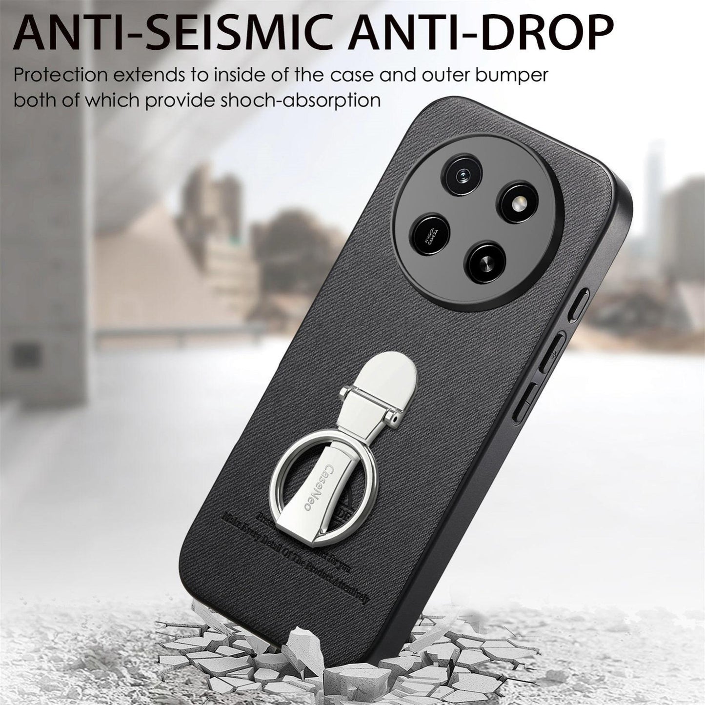 For Honor X80 Pro Max 5G Twill Fabric Leather-Skin Fold Ring Holder Back Phone Case(Black)