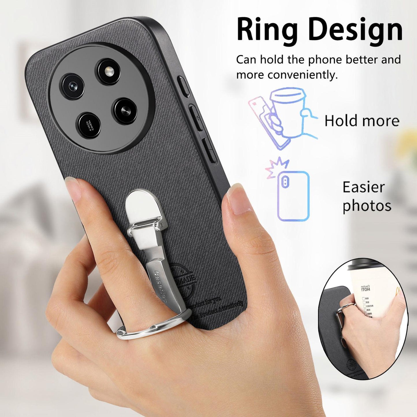 For Honor X80 Pro Max 5G Twill Fabric Leather-Skin Fold Ring Holder Back Phone Case(Black)