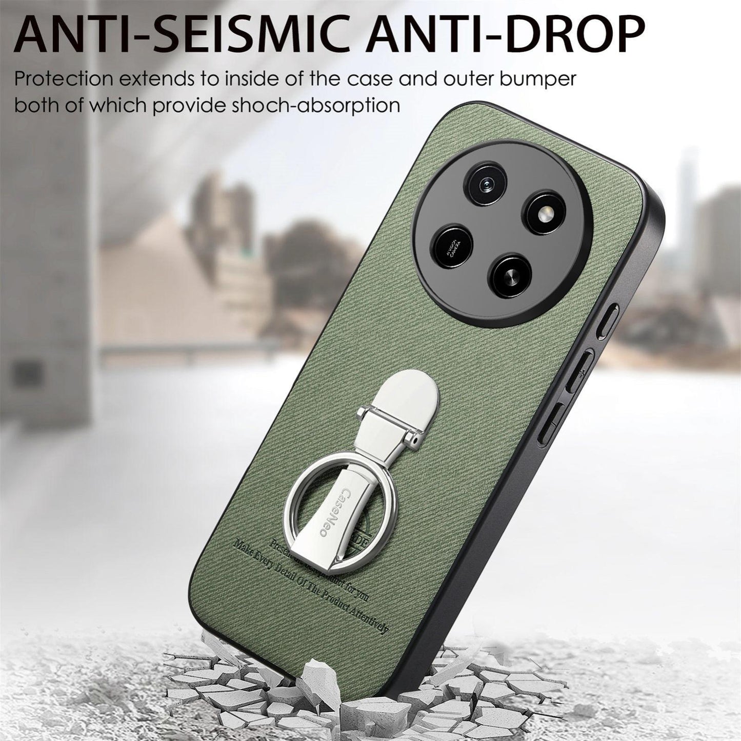 For Honor X80 Pro Max 5G Twill Fabric Leather-Skin Fold Ring Holder Back Phone Case(Green)