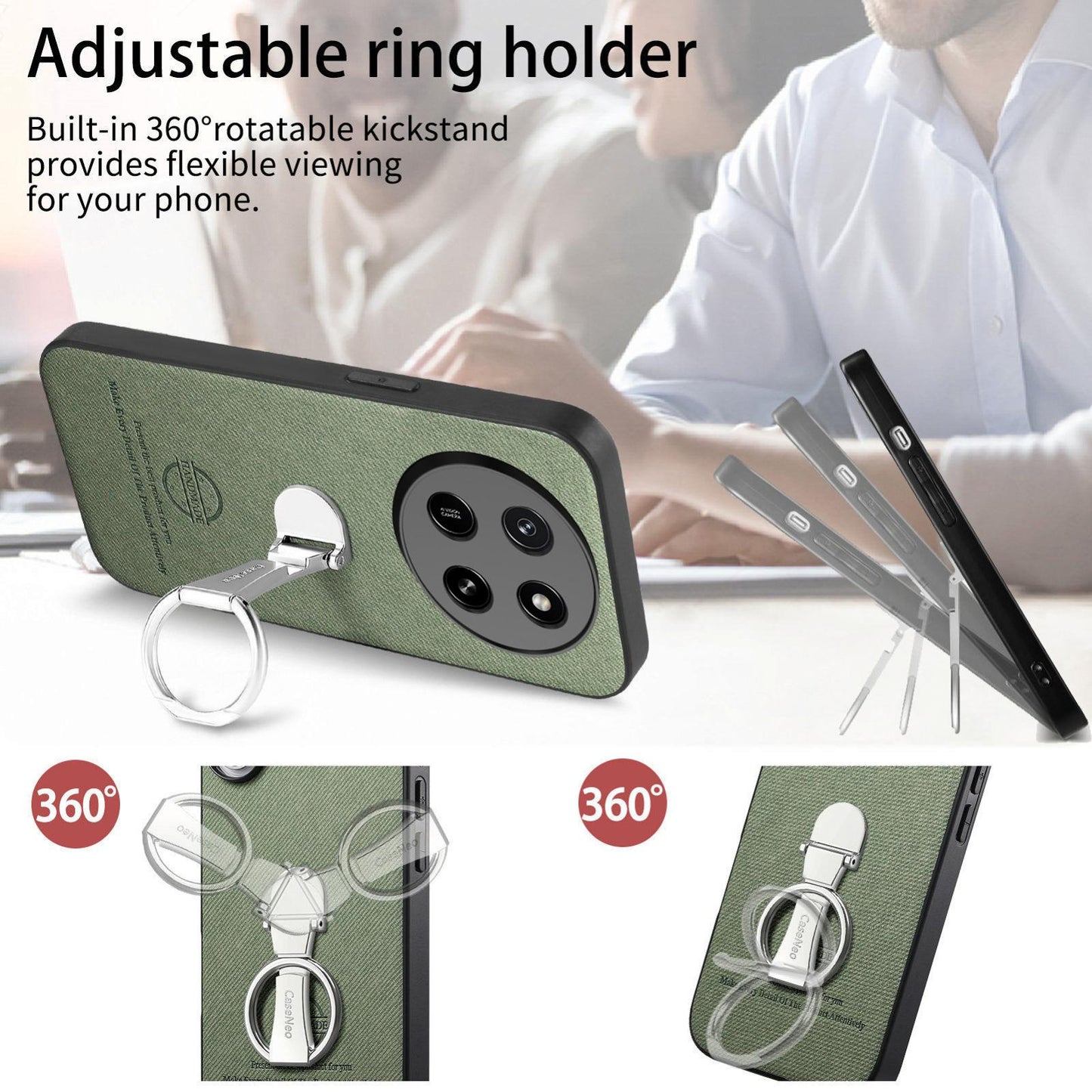 For Honor X80 Pro Max 5G Twill Fabric Leather-Skin Fold Ring Holder Back Phone Case(Green)