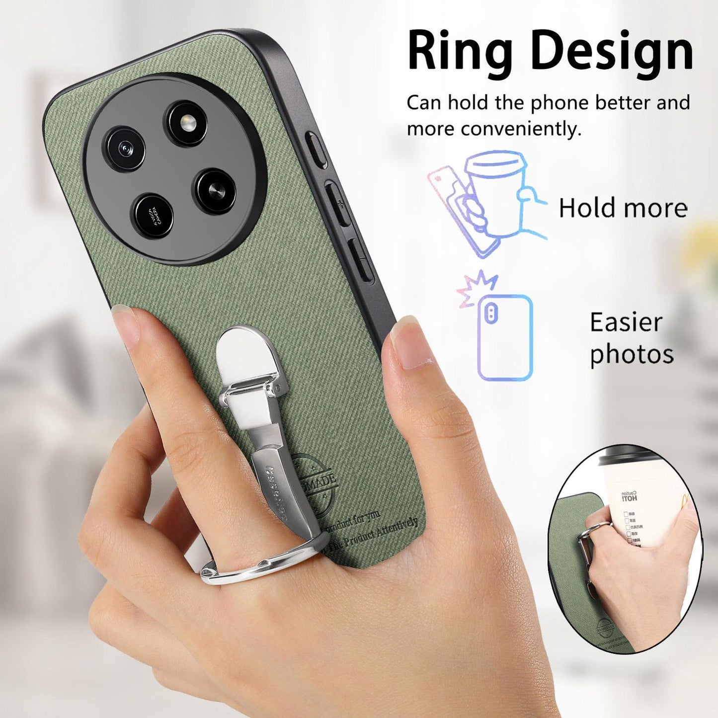 For Honor X80 Pro Max 5G Twill Fabric Leather-Skin Fold Ring Holder Back Phone Case(Green)