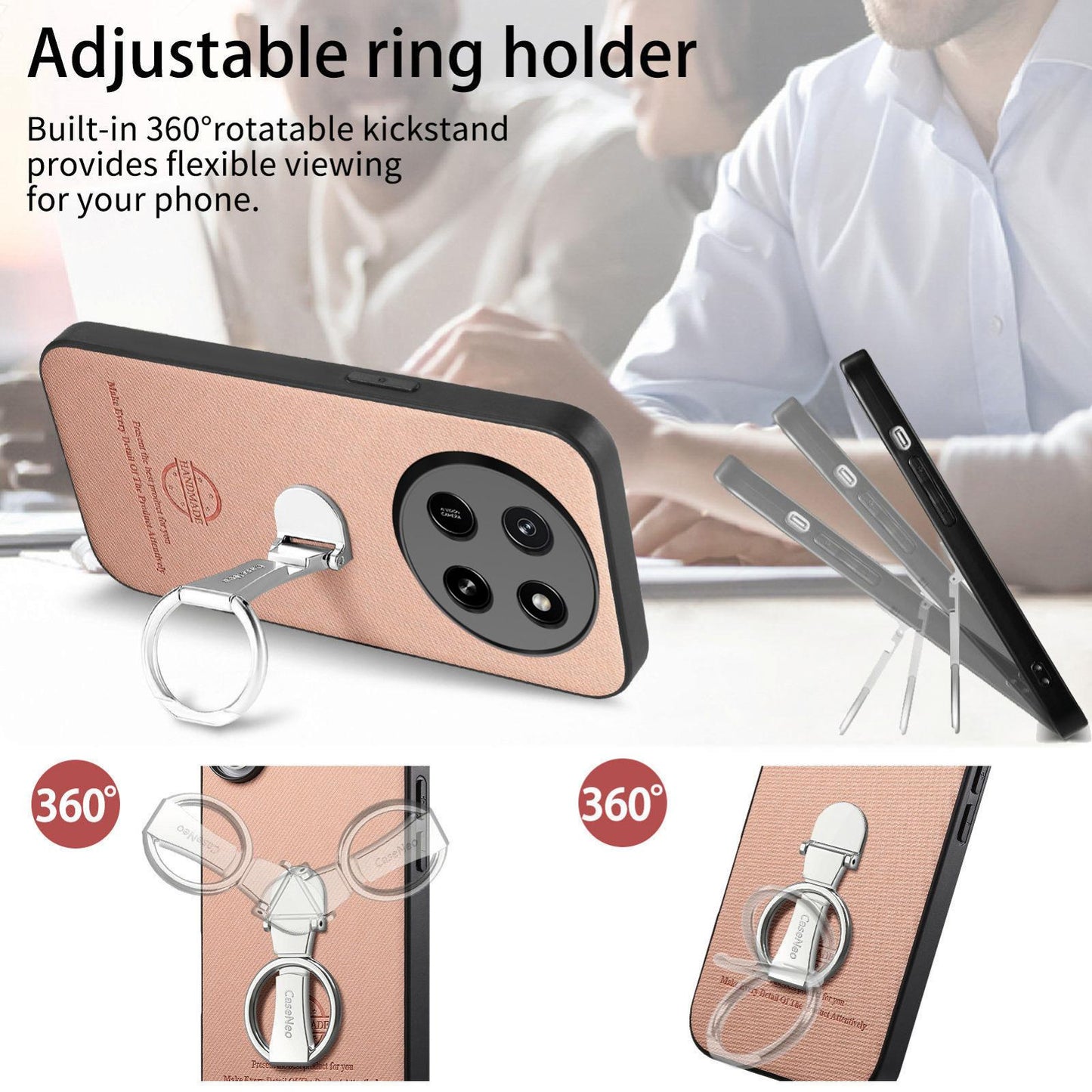For Honor X80 Pro Max 5G Twill Fabric Leather-Skin Fold Ring Holder Back Phone Case(Pink)