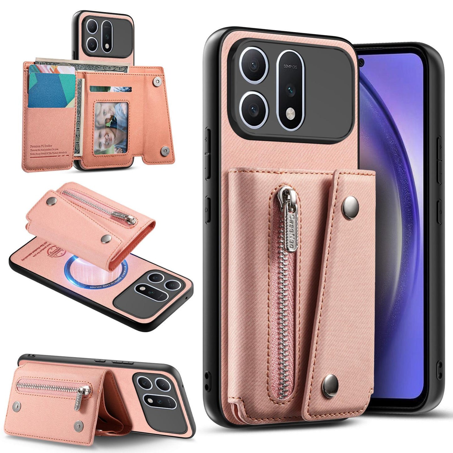 For Honor Win Turbo 5G Twill Fabric D Buckle Wallet Magnetic Card Bag Back Phone Case(Pink)