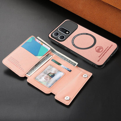 For Honor Win Turbo 5G Twill Fabric D Buckle Wallet Magnetic Card Bag Back Phone Case(Pink)