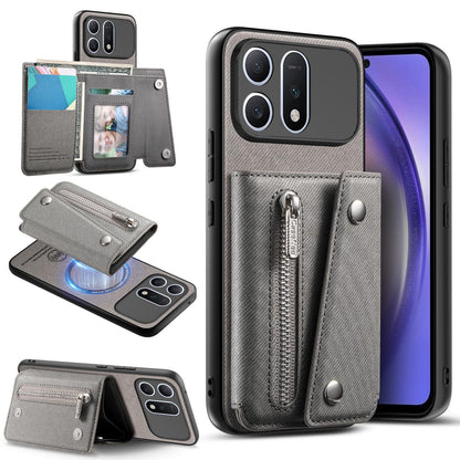 For Honor Win Turbo 5G Twill Fabric D Buckle Wallet Magnetic Card Bag Back Phone Case(Gray)