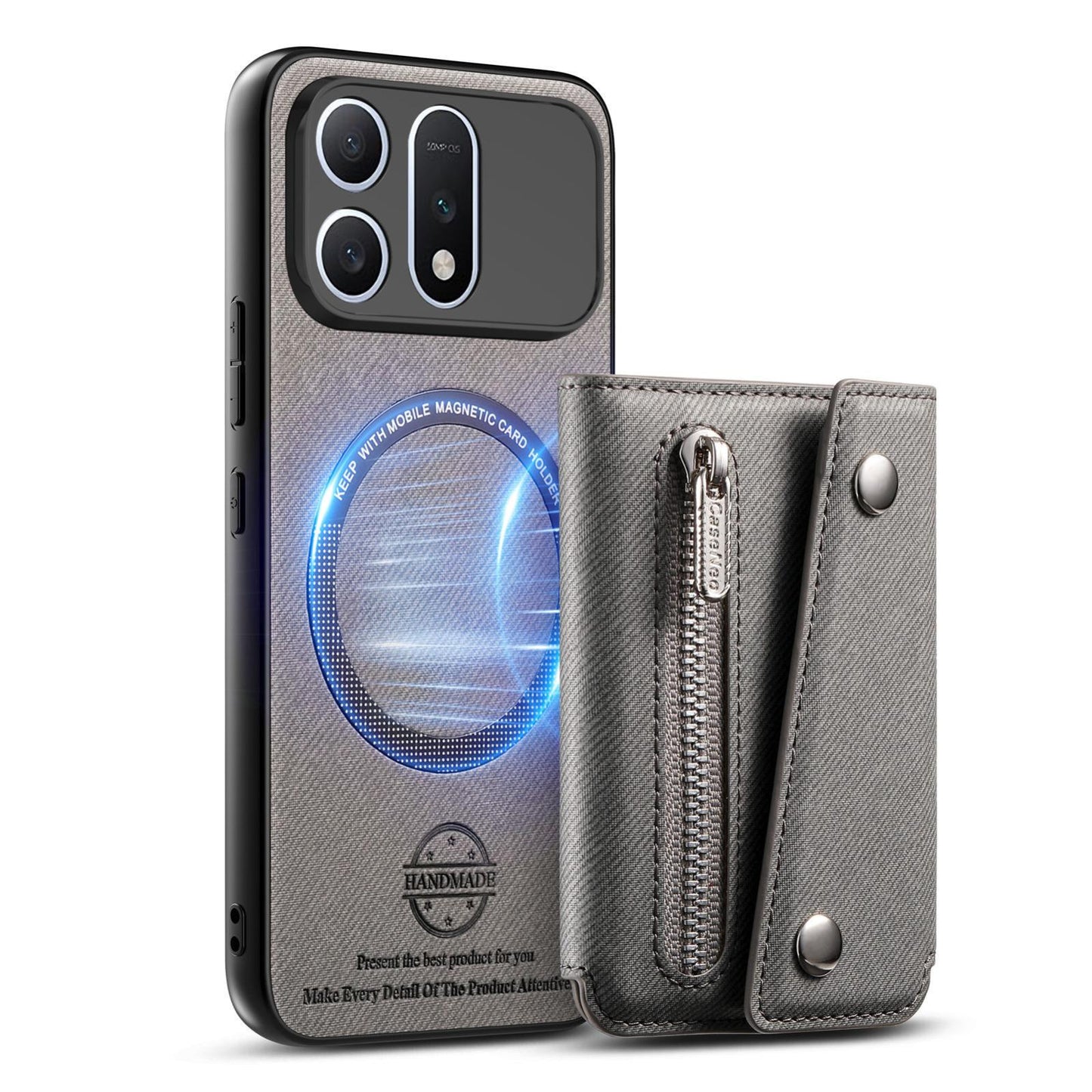 For Honor Win Turbo 5G Twill Fabric D Buckle Wallet Magnetic Card Bag Back Phone Case(Gray)