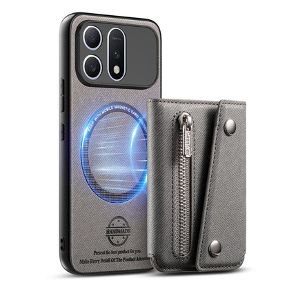 For Honor Win Turbo 5G Twill Fabric D Buckle Wallet Magnetic Card Bag Back Phone Case(Gray)