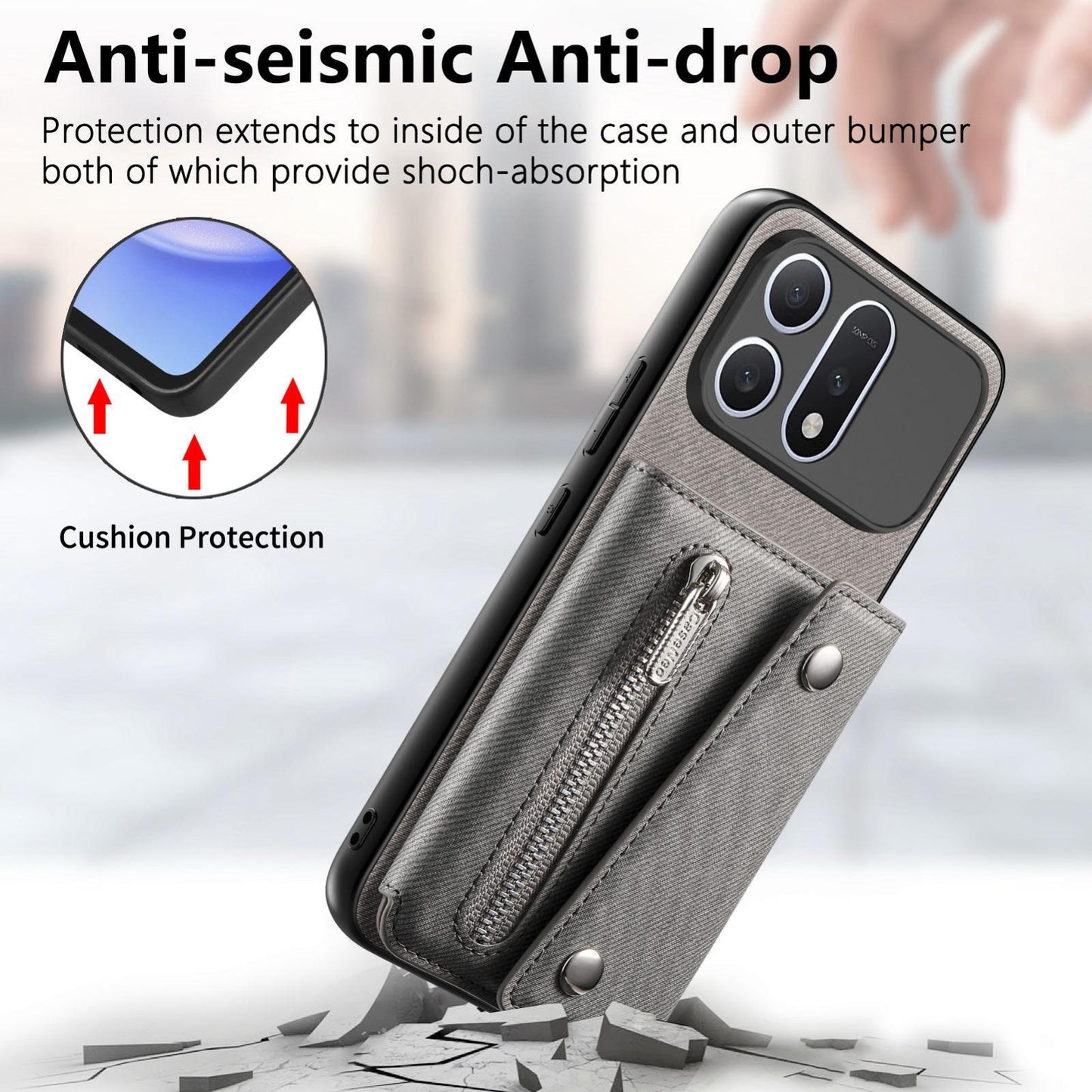 For Honor Win Turbo 5G Twill Fabric D Buckle Wallet Magnetic Card Bag Back Phone Case(Gray)