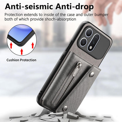 For Honor Win Turbo 5G Twill Fabric D Buckle Wallet Magnetic Card Bag Back Phone Case(Gray)