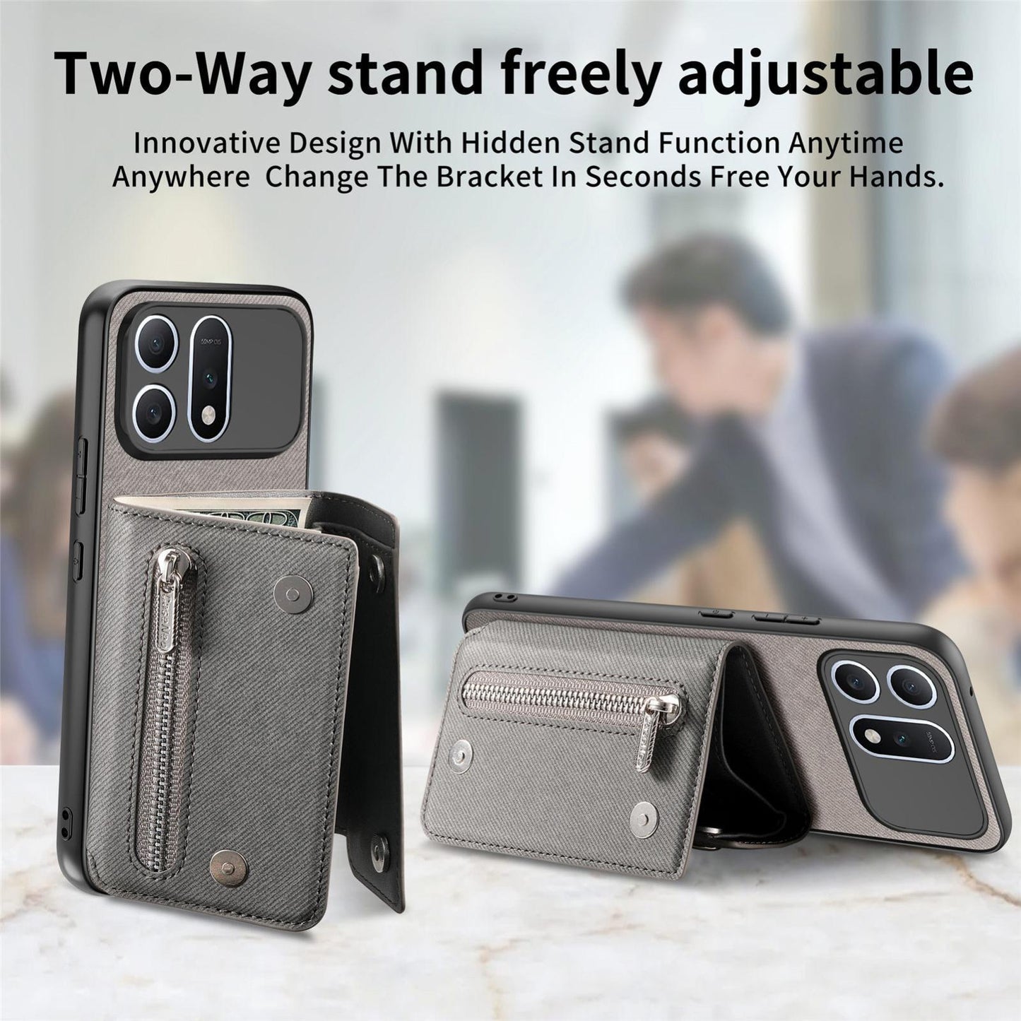 For Honor Win Turbo 5G Twill Fabric D Buckle Wallet Magnetic Card Bag Back Phone Case(Gray)