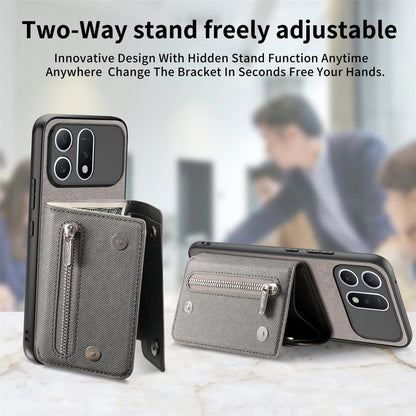 For Honor Win Turbo 5G Twill Fabric D Buckle Wallet Magnetic Card Bag Back Phone Case(Gray)