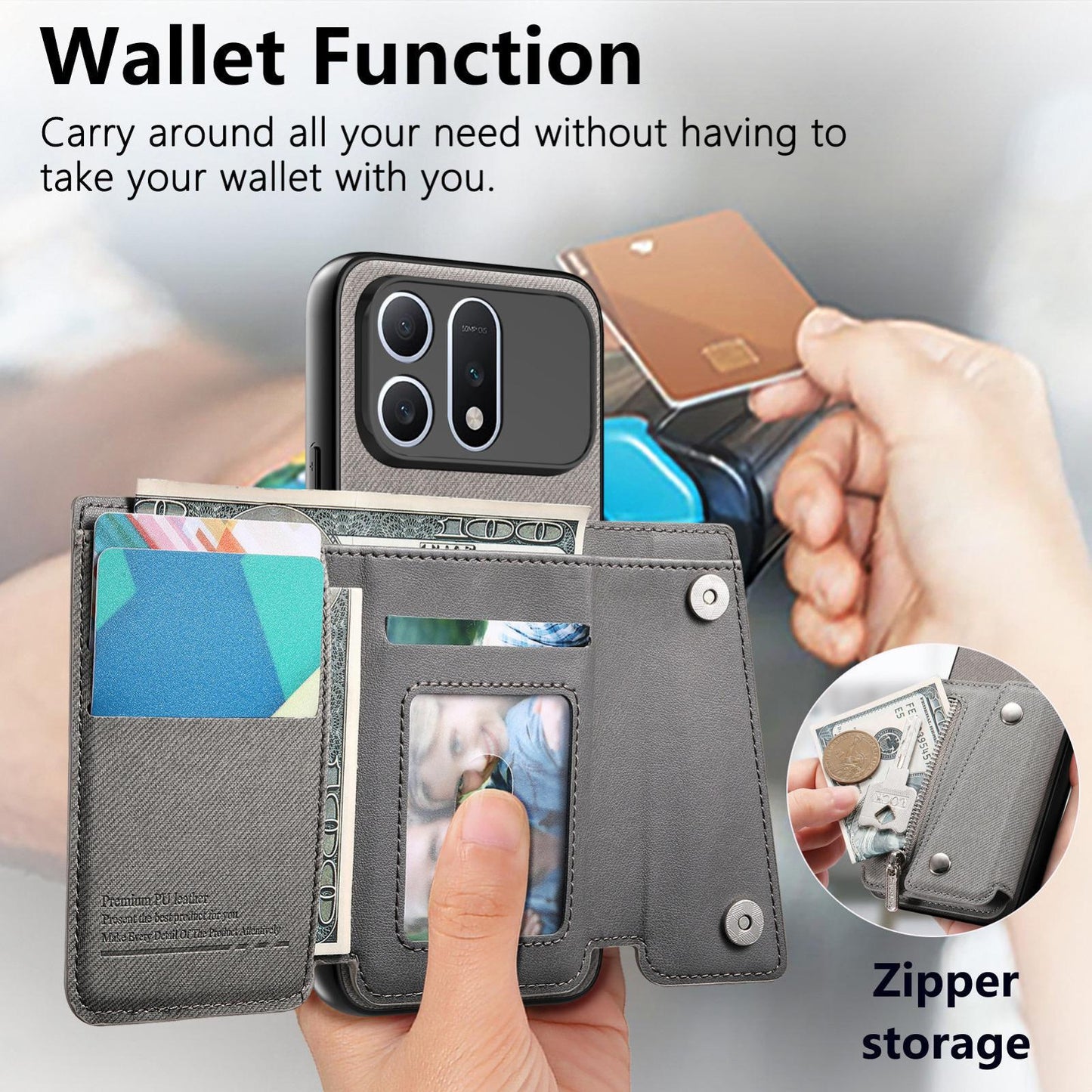 For Honor Win Turbo 5G Twill Fabric D Buckle Wallet Magnetic Card Bag Back Phone Case(Gray)