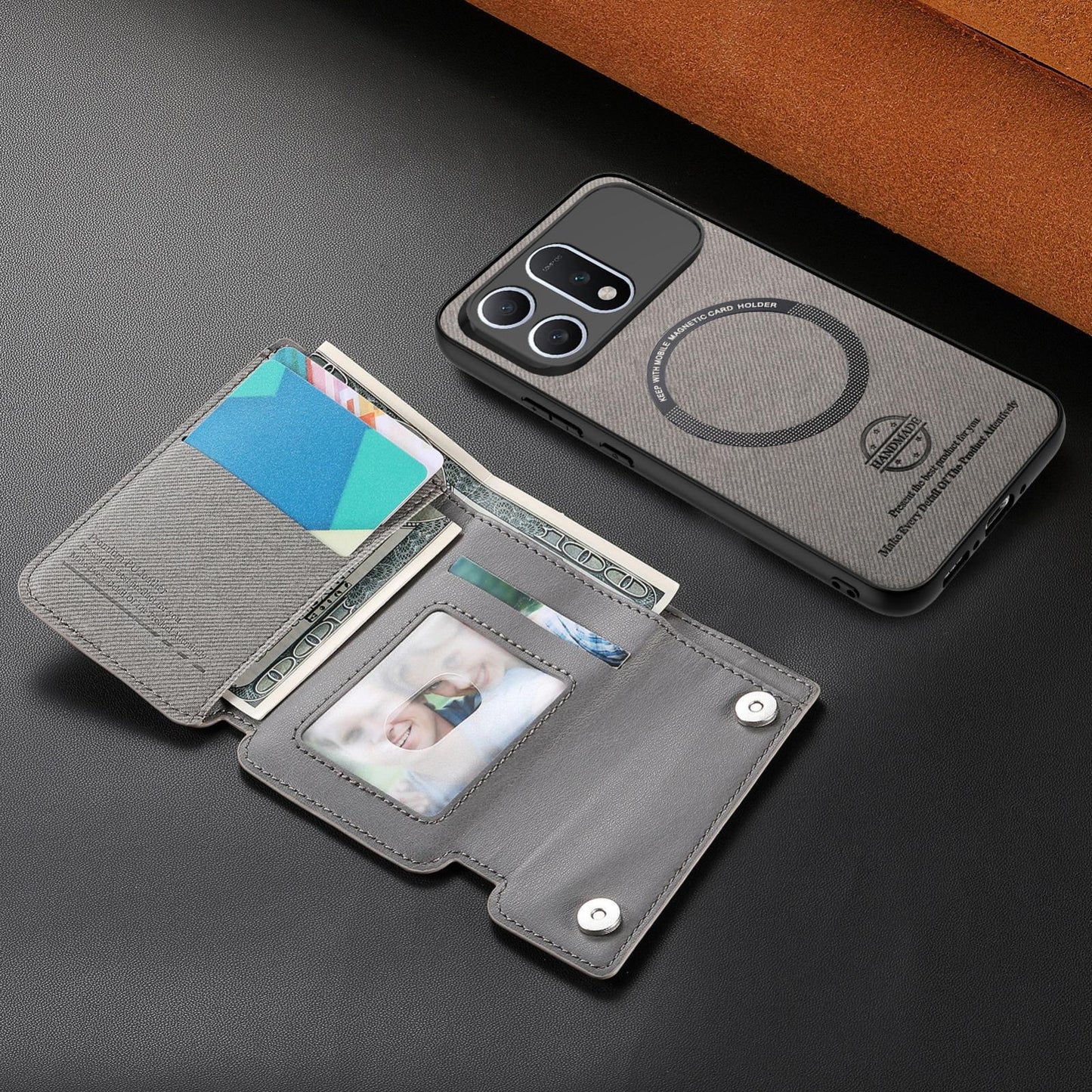 For Honor Win Turbo 5G Twill Fabric D Buckle Wallet Magnetic Card Bag Back Phone Case(Gray)