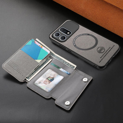 For Honor Win Turbo 5G Twill Fabric D Buckle Wallet Magnetic Card Bag Back Phone Case(Gray)