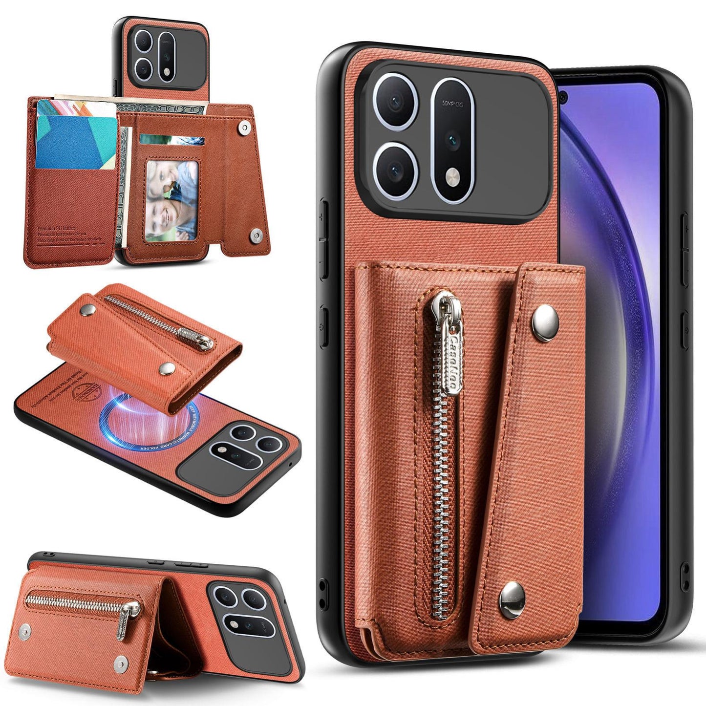 For Honor Win Turbo 5G Twill Fabric D Buckle Wallet Magnetic Card Bag Back Phone Case(Brown)