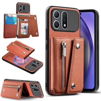 For Honor Win Turbo 5G Twill Fabric D Buckle Wallet Magnetic Card Bag Back Phone Case(Brown)