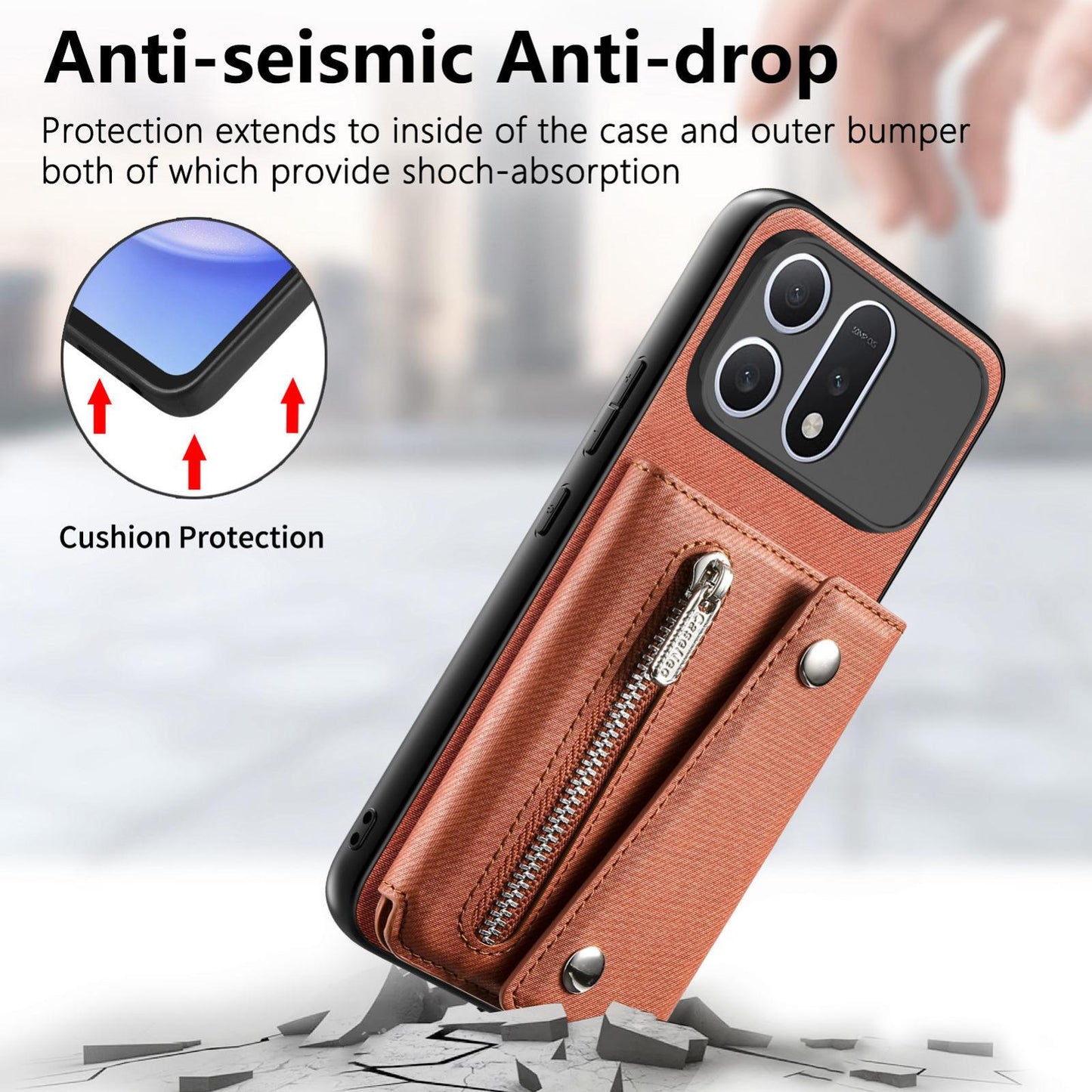 For Honor Win Turbo 5G Twill Fabric D Buckle Wallet Magnetic Card Bag Back Phone Case(Brown)