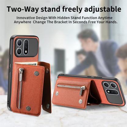 For Honor Win Turbo 5G Twill Fabric D Buckle Wallet Magnetic Card Bag Back Phone Case(Brown)