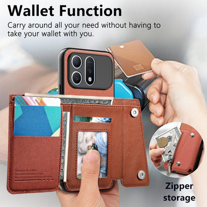 For Honor Win Turbo 5G Twill Fabric D Buckle Wallet Magnetic Card Bag Back Phone Case(Brown)