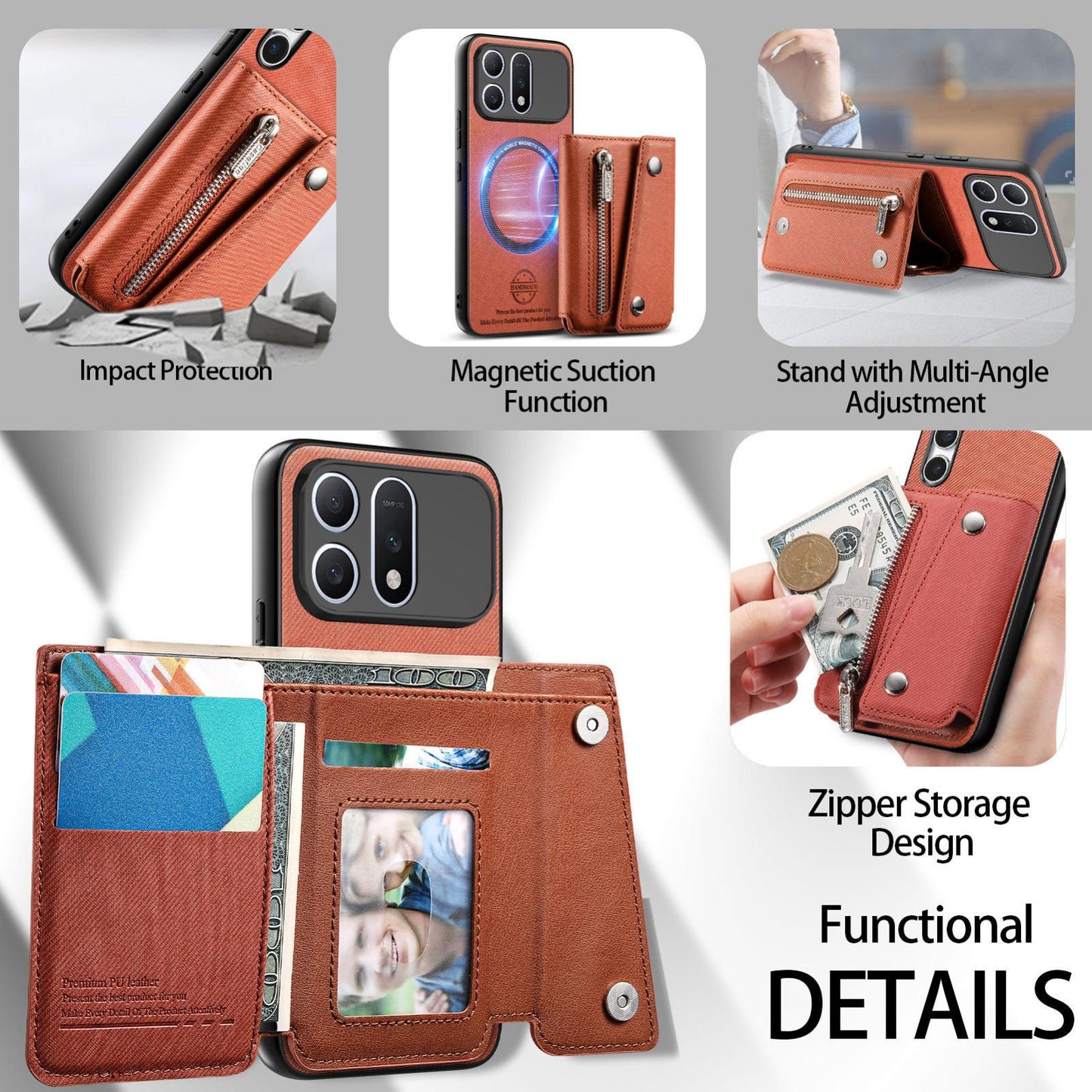 For Honor Win Turbo 5G Twill Fabric D Buckle Wallet Magnetic Card Bag Back Phone Case(Brown)