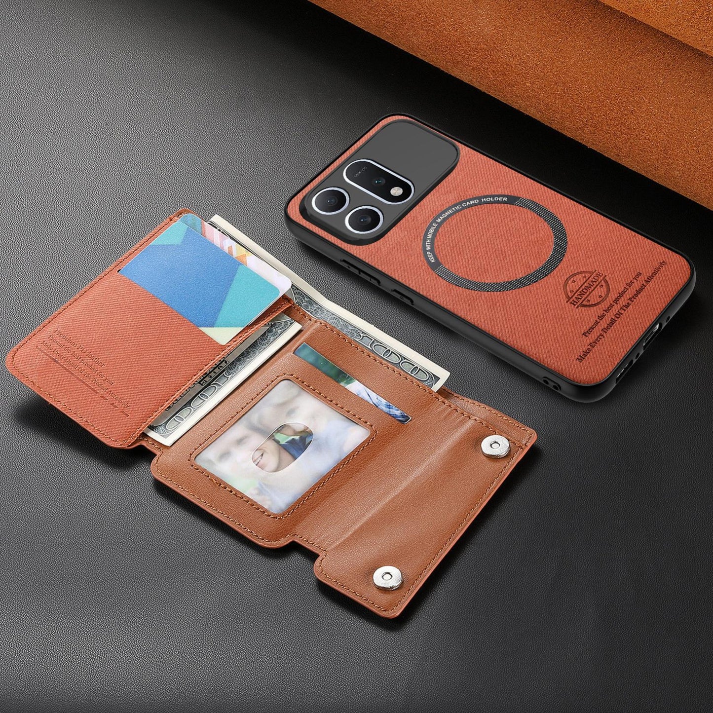 For Honor Win Turbo 5G Twill Fabric D Buckle Wallet Magnetic Card Bag Back Phone Case(Brown)