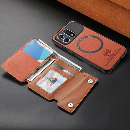 For Honor Win Turbo 5G Twill Fabric D Buckle Wallet Magnetic Card Bag Back Phone Case(Brown)