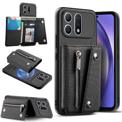 For Honor Win Turbo 5G Twill Fabric D Buckle Wallet Magnetic Card Bag Back Phone Case(Black)