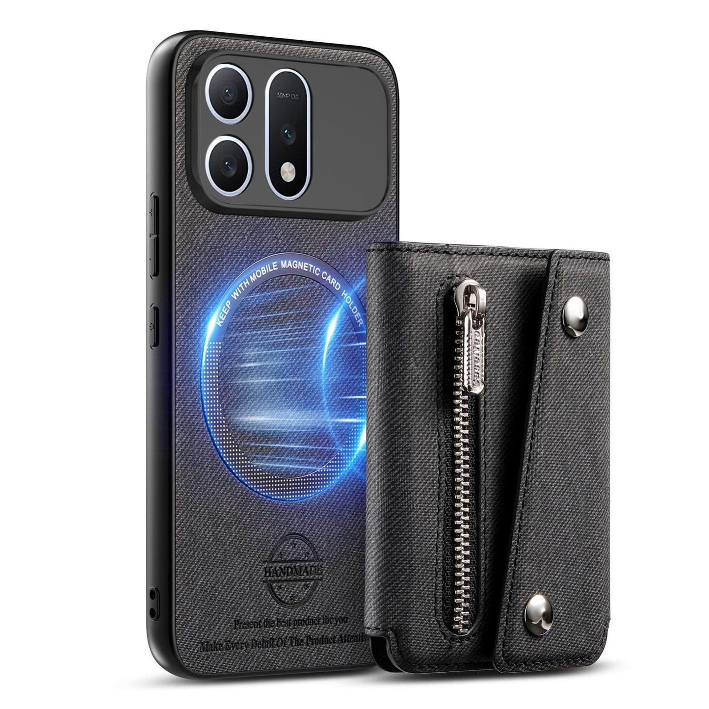 For Honor Win Turbo 5G Twill Fabric D Buckle Wallet Magnetic Card Bag Back Phone Case(Black)