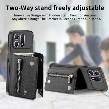 For Honor Win Turbo 5G Twill Fabric D Buckle Wallet Magnetic Card Bag Back Phone Case(Black)