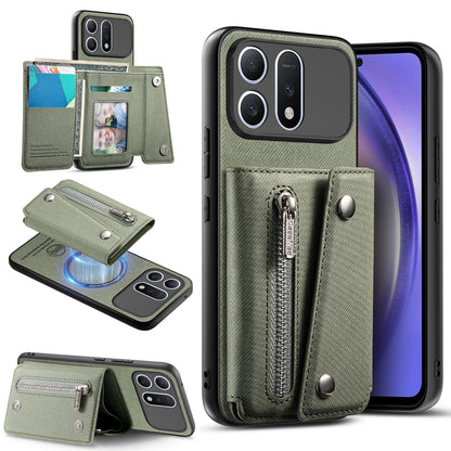 For Honor Win Turbo 5G Twill Fabric D Buckle Wallet Magnetic Card Bag Back Phone Case(Green)