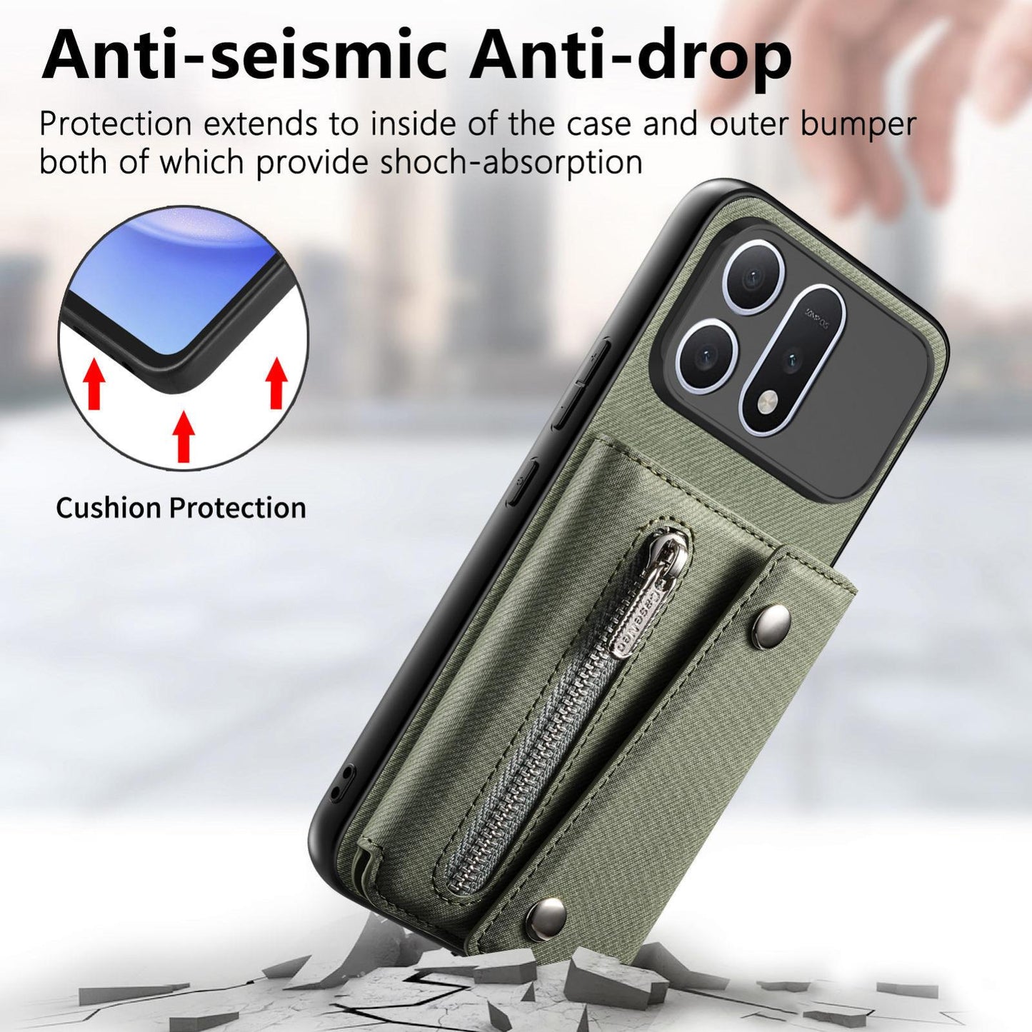 For Honor Win Turbo 5G Twill Fabric D Buckle Wallet Magnetic Card Bag Back Phone Case(Green)