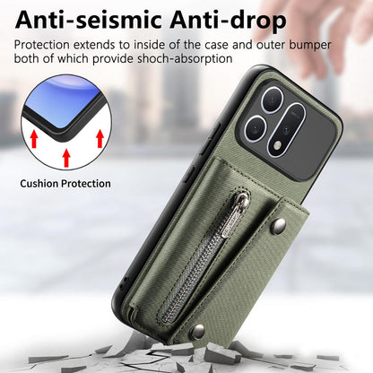 For Honor Win Turbo 5G Twill Fabric D Buckle Wallet Magnetic Card Bag Back Phone Case(Green)