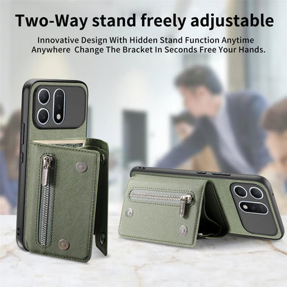 For Honor Win Turbo 5G Twill Fabric D Buckle Wallet Magnetic Card Bag Back Phone Case(Green)