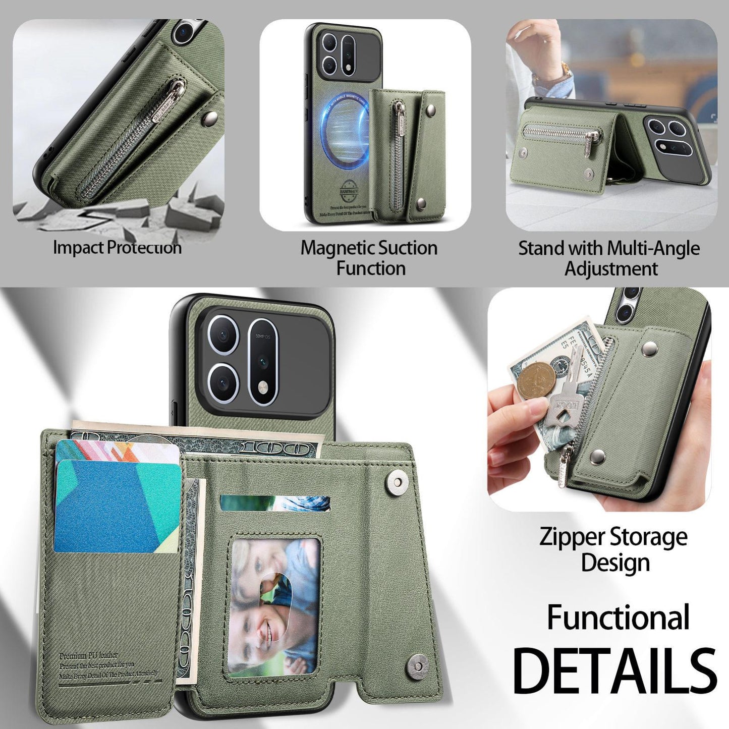 For Honor Win Turbo 5G Twill Fabric D Buckle Wallet Magnetic Card Bag Back Phone Case(Green)