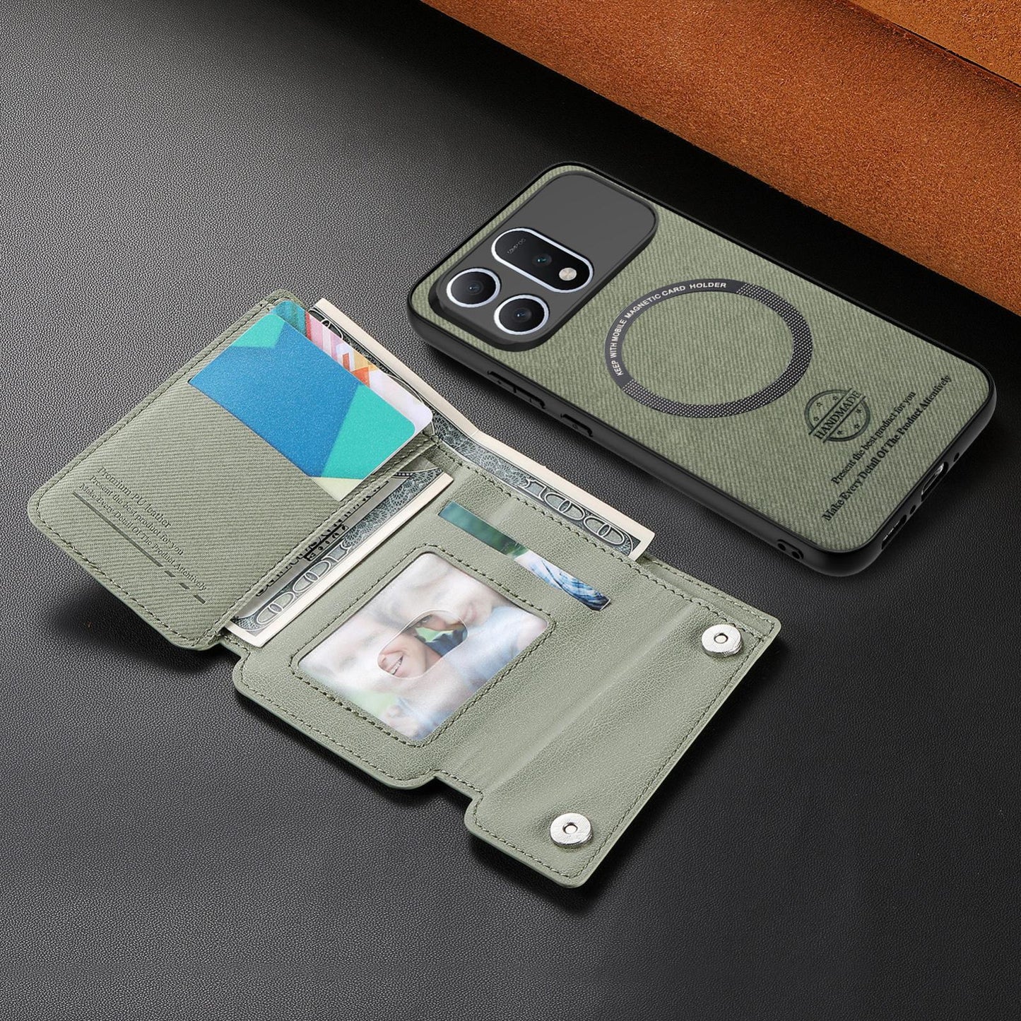 For Honor Win Turbo 5G Twill Fabric D Buckle Wallet Magnetic Card Bag Back Phone Case(Green)