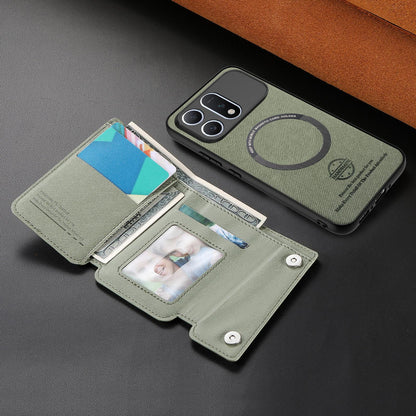 For Honor Win Turbo 5G Twill Fabric D Buckle Wallet Magnetic Card Bag Back Phone Case(Green)