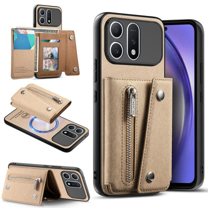For Honor Win Turbo 5G Twill Fabric D Buckle Wallet Magnetic Card Bag Back Phone Case(Khaki)