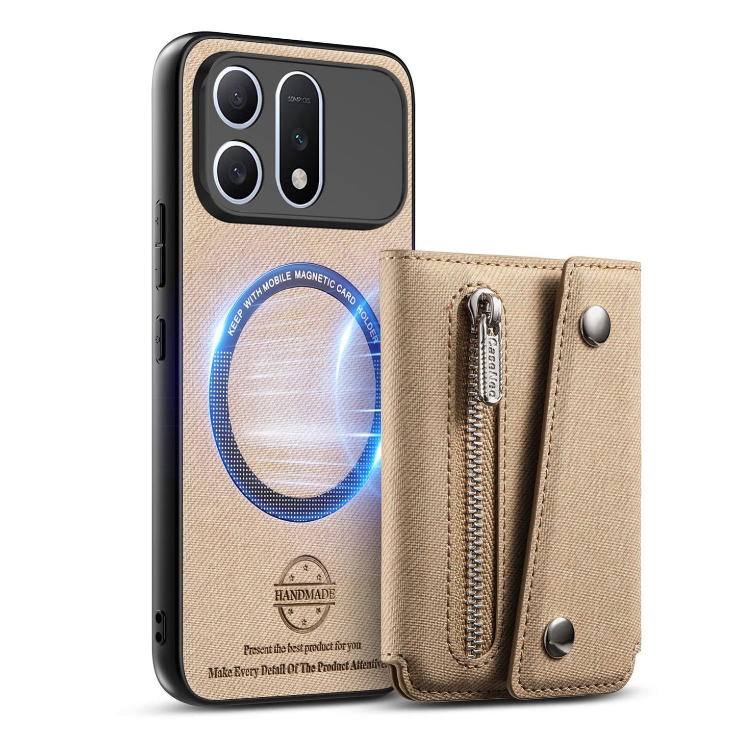 For Honor Win Turbo 5G Twill Fabric D Buckle Wallet Magnetic Card Bag Back Phone Case(Khaki)