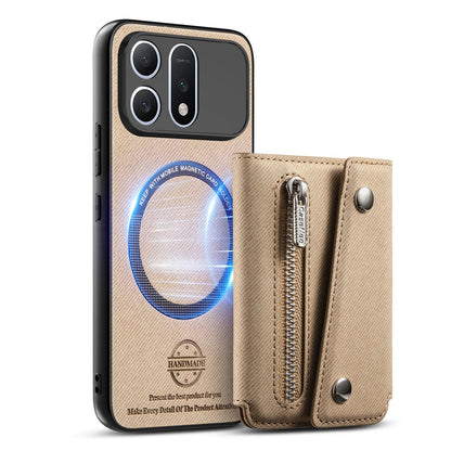 For Honor Win Turbo 5G Twill Fabric D Buckle Wallet Magnetic Card Bag Back Phone Case(Khaki)